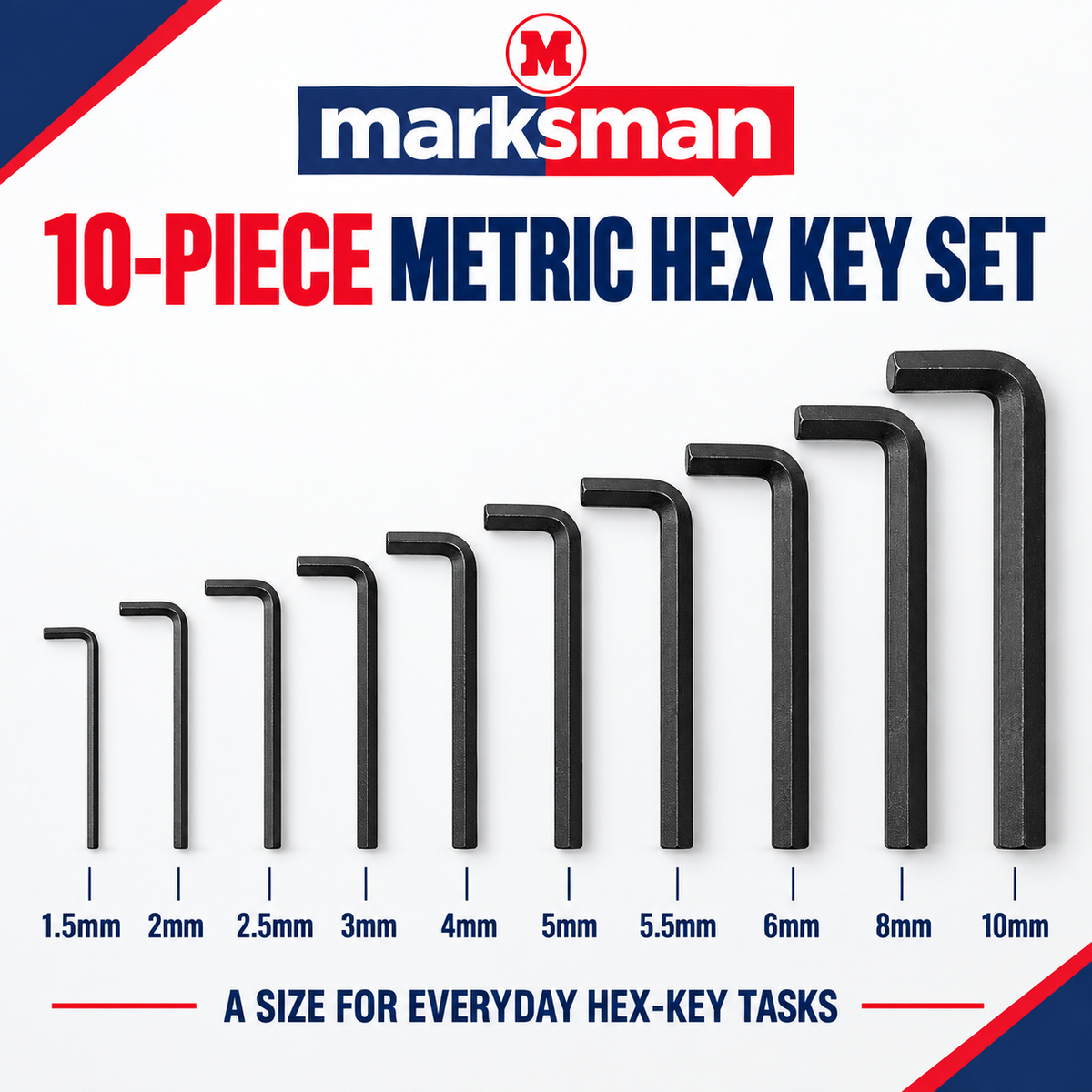 Marksman 10-Piece Metric Hex Key Set with Carrying Ring – 1.5mm to 10mm