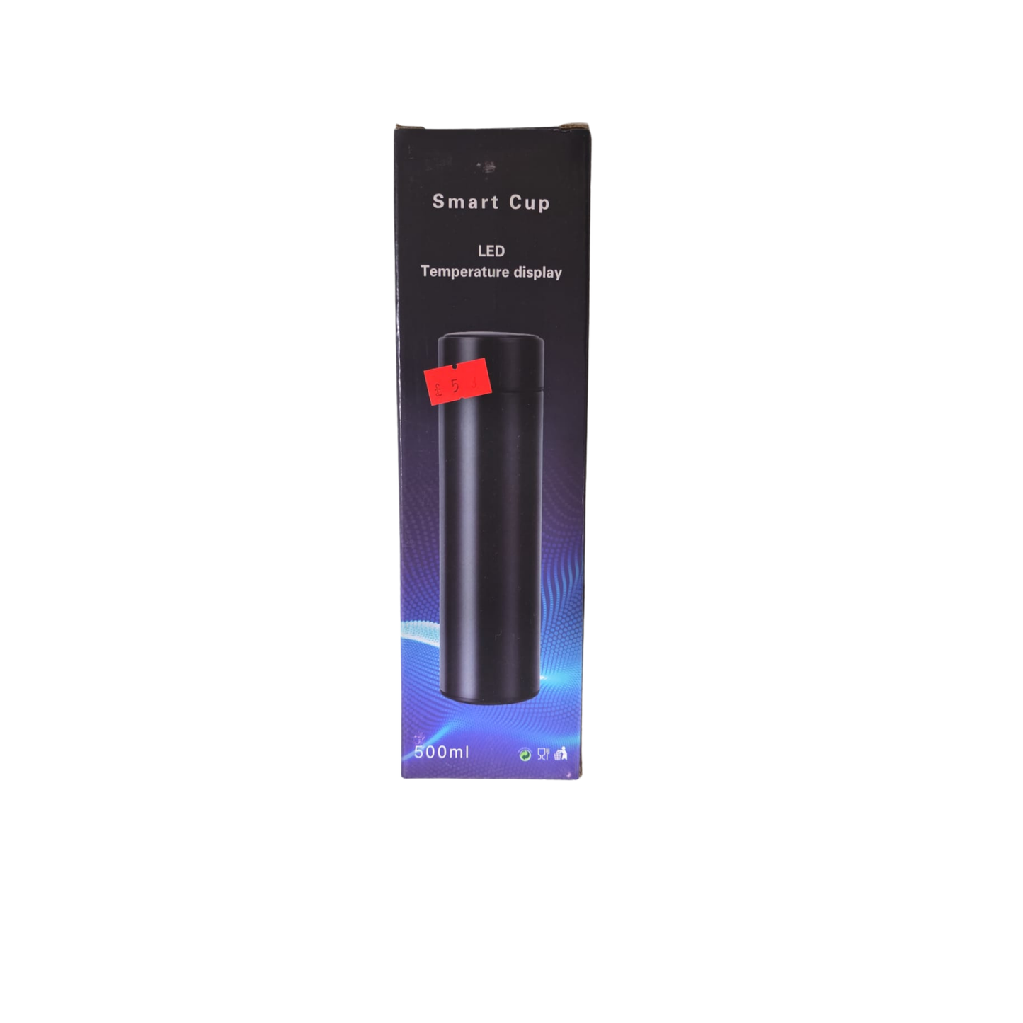 Smart cup packaging with LED temperature display on a white background