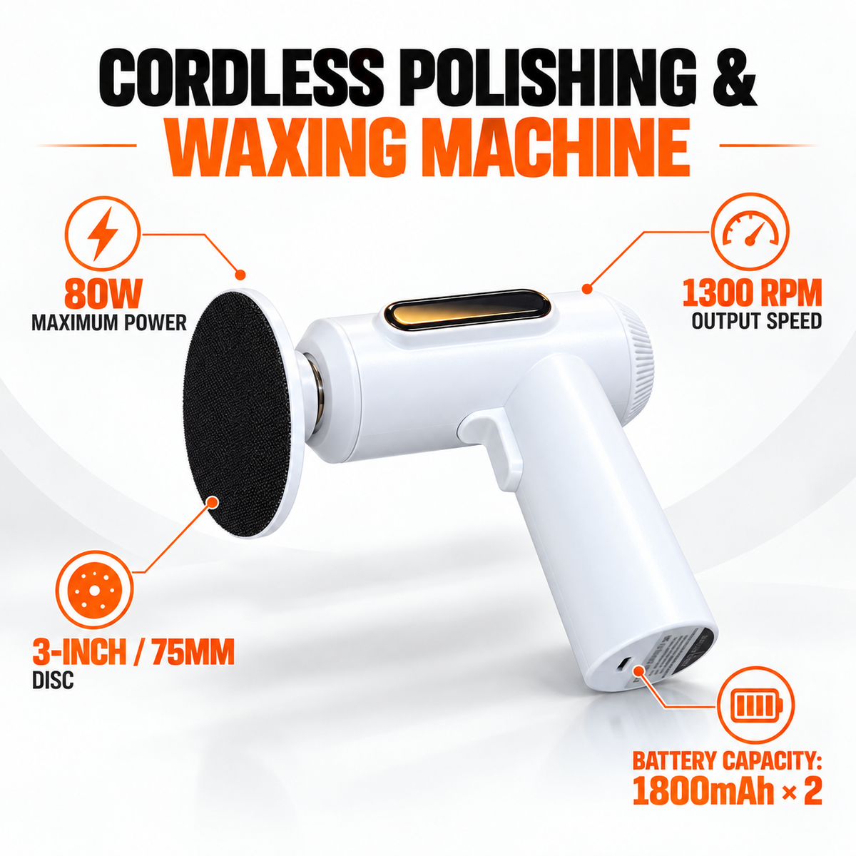 Cordless Car Polishing & Waxing Machine – 80W 3-Inch Polisher Kit