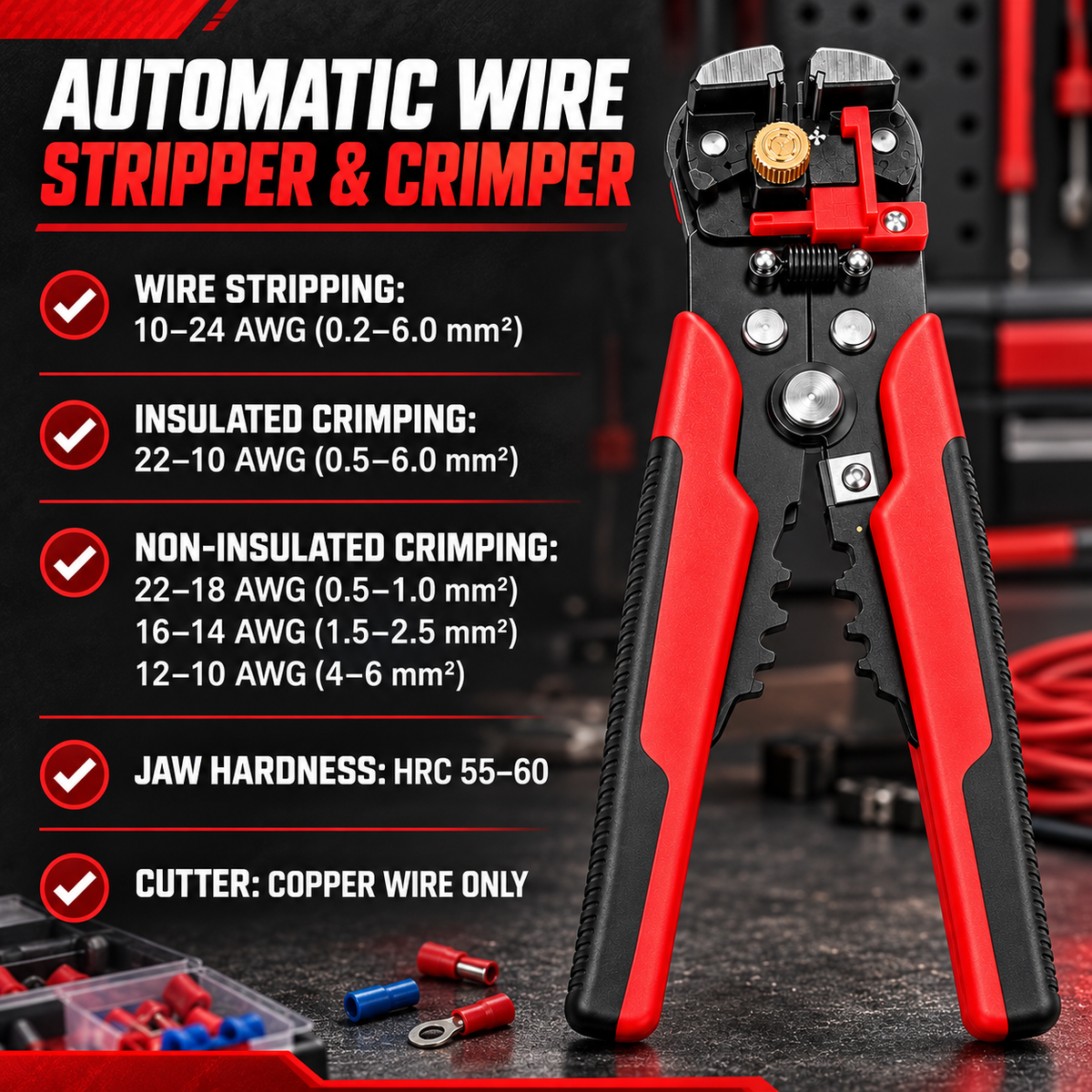 Automatic Wire Stripper, Cutter & Crimper – 10–24 AWG