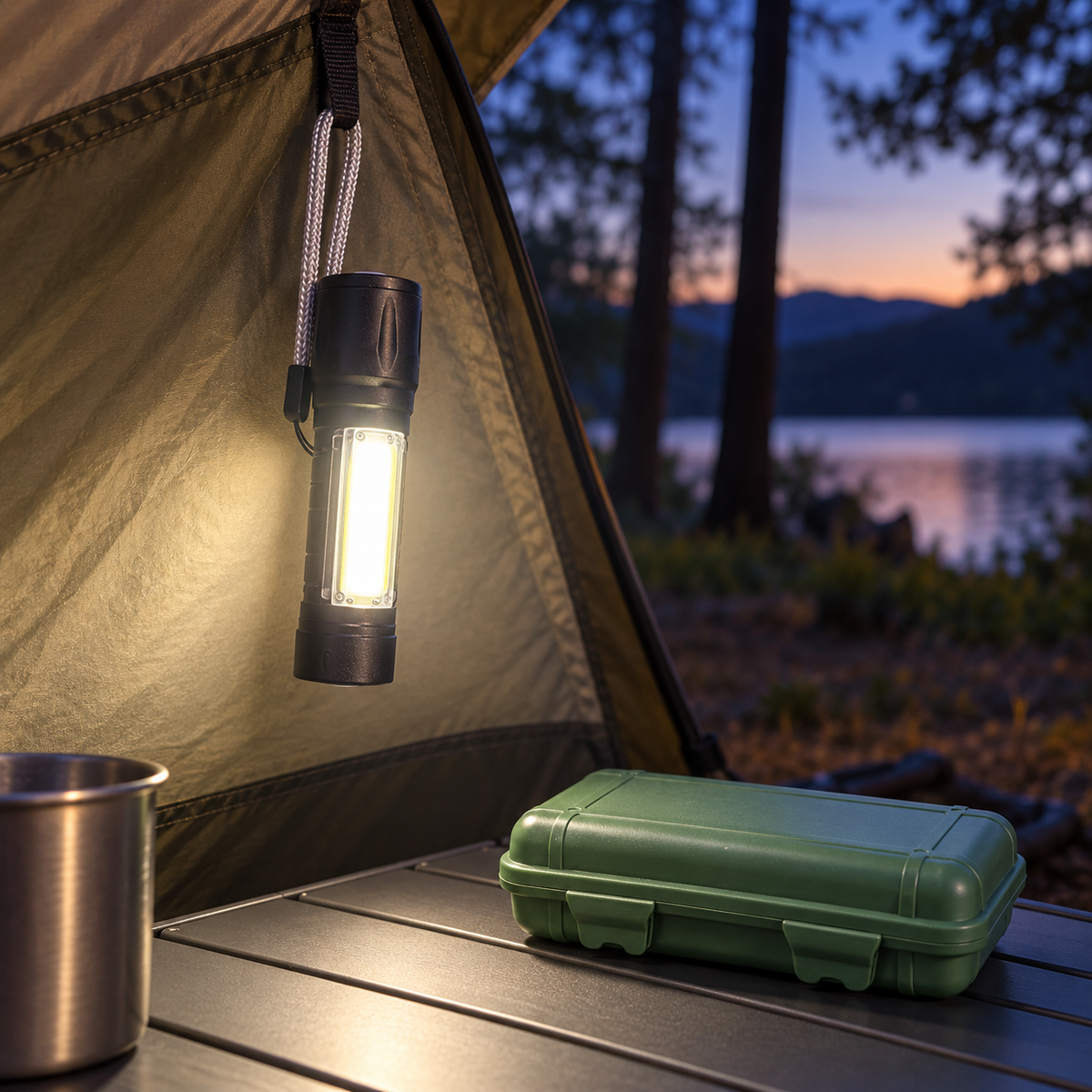 USB Rechargeable XPE & COB Dual-Light MiniTorch with Protective Case