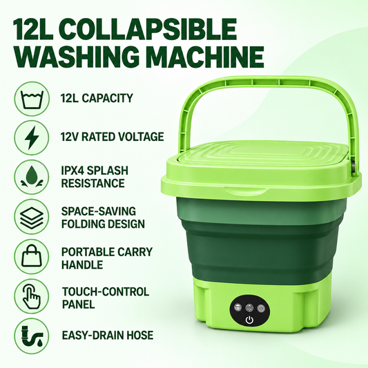 12L Collapsible Camping Mini Washing Machine – Portable Folding Washer